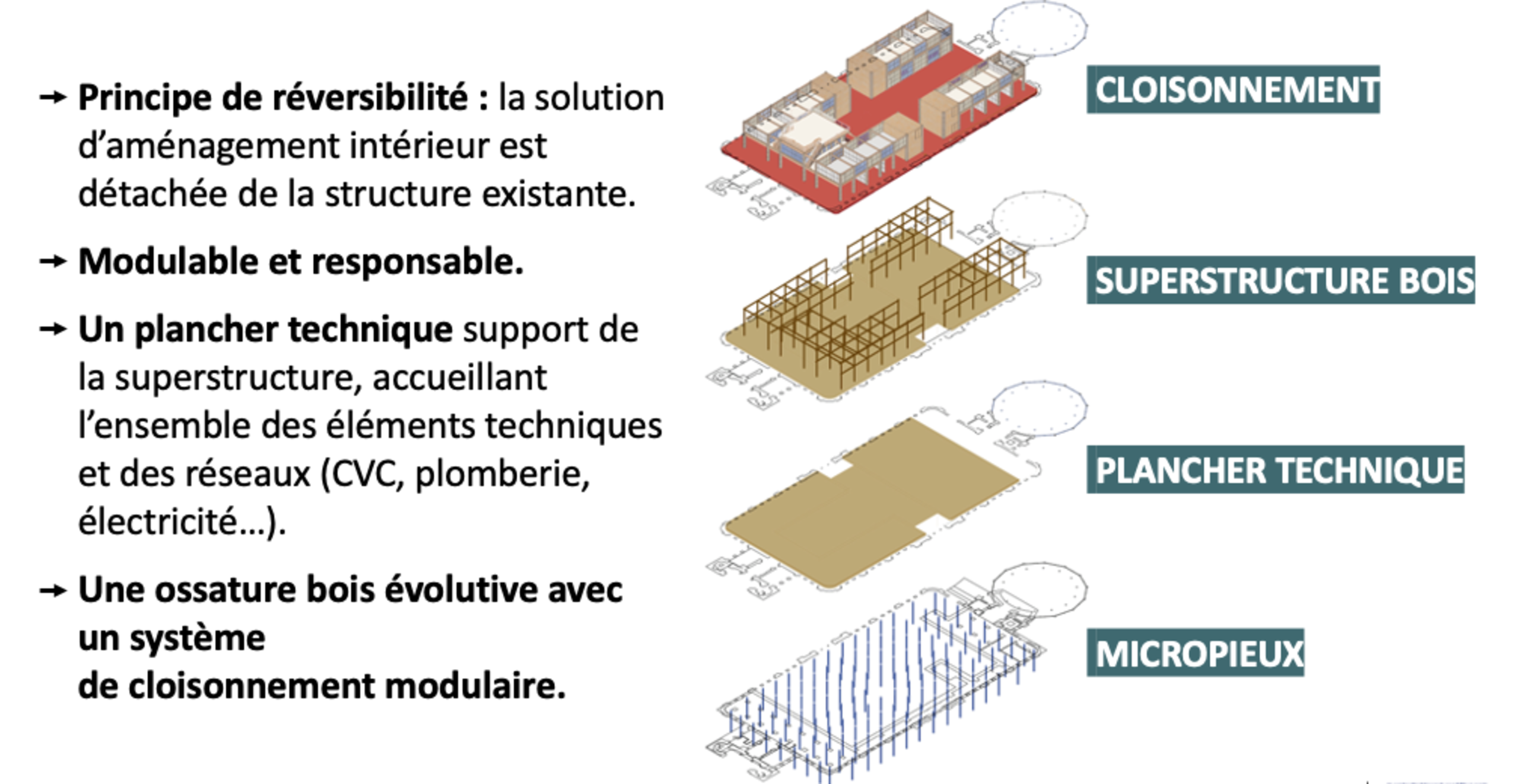 Plan de coupes aménagements intérieurs du Palais Rameau